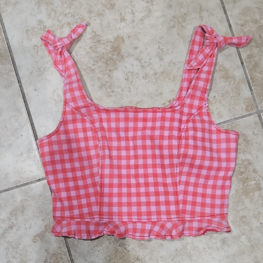 Gianni Bini Pink Checkered Crop Top